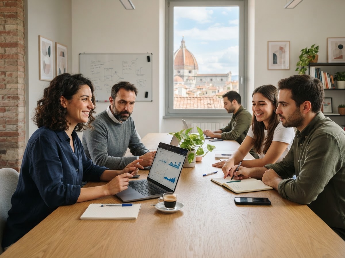 Guadagno online team al lavoro sull'analisi dei dati